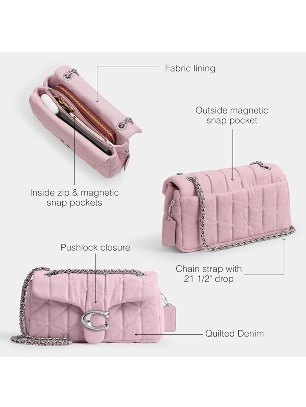 Coach Tabby 26 Shoulder Bag in Ballerina Light Pink - New - Picture 3 of 8